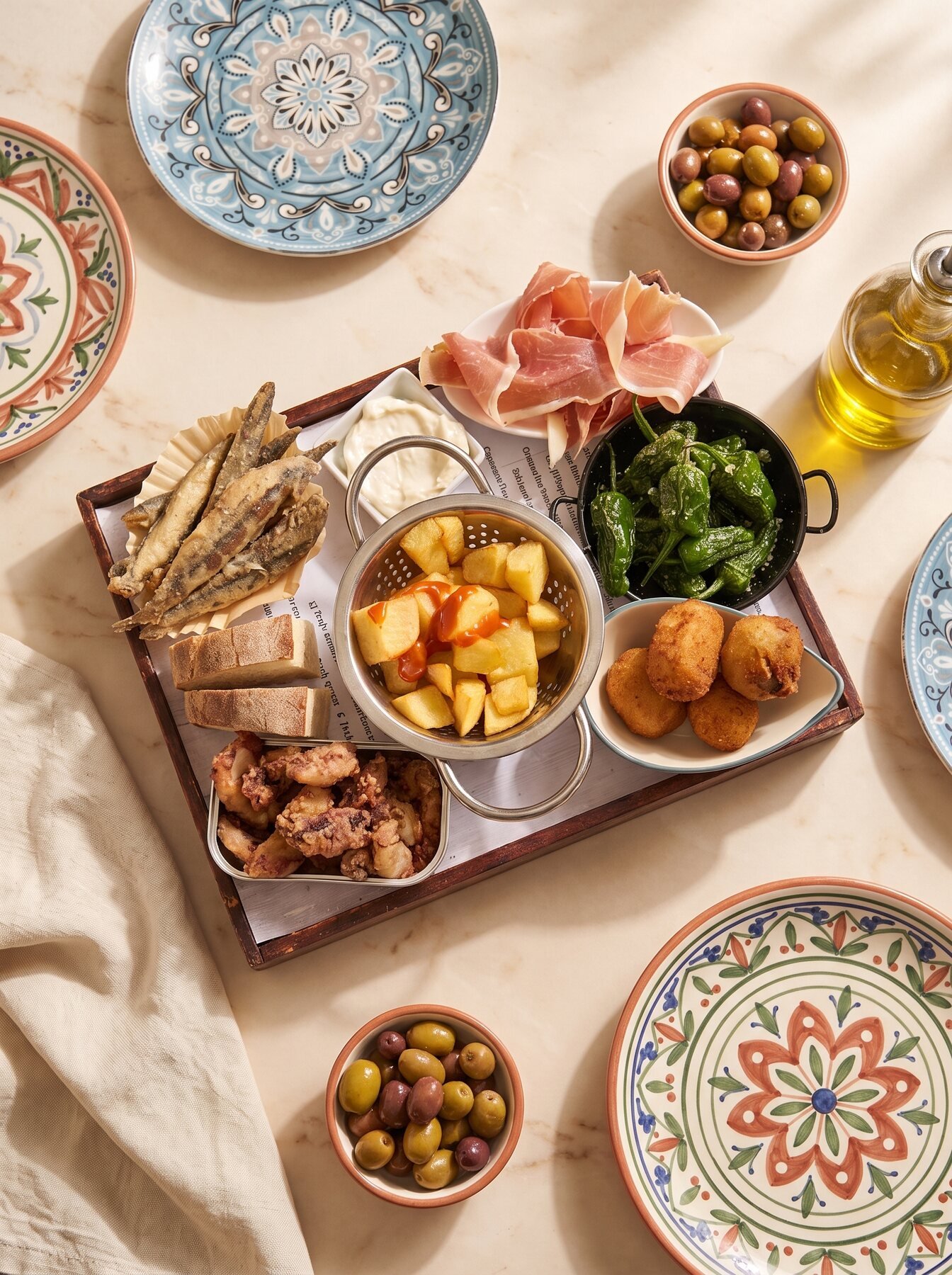 Tapas-Platte mit Serrano, Käse und Oliven